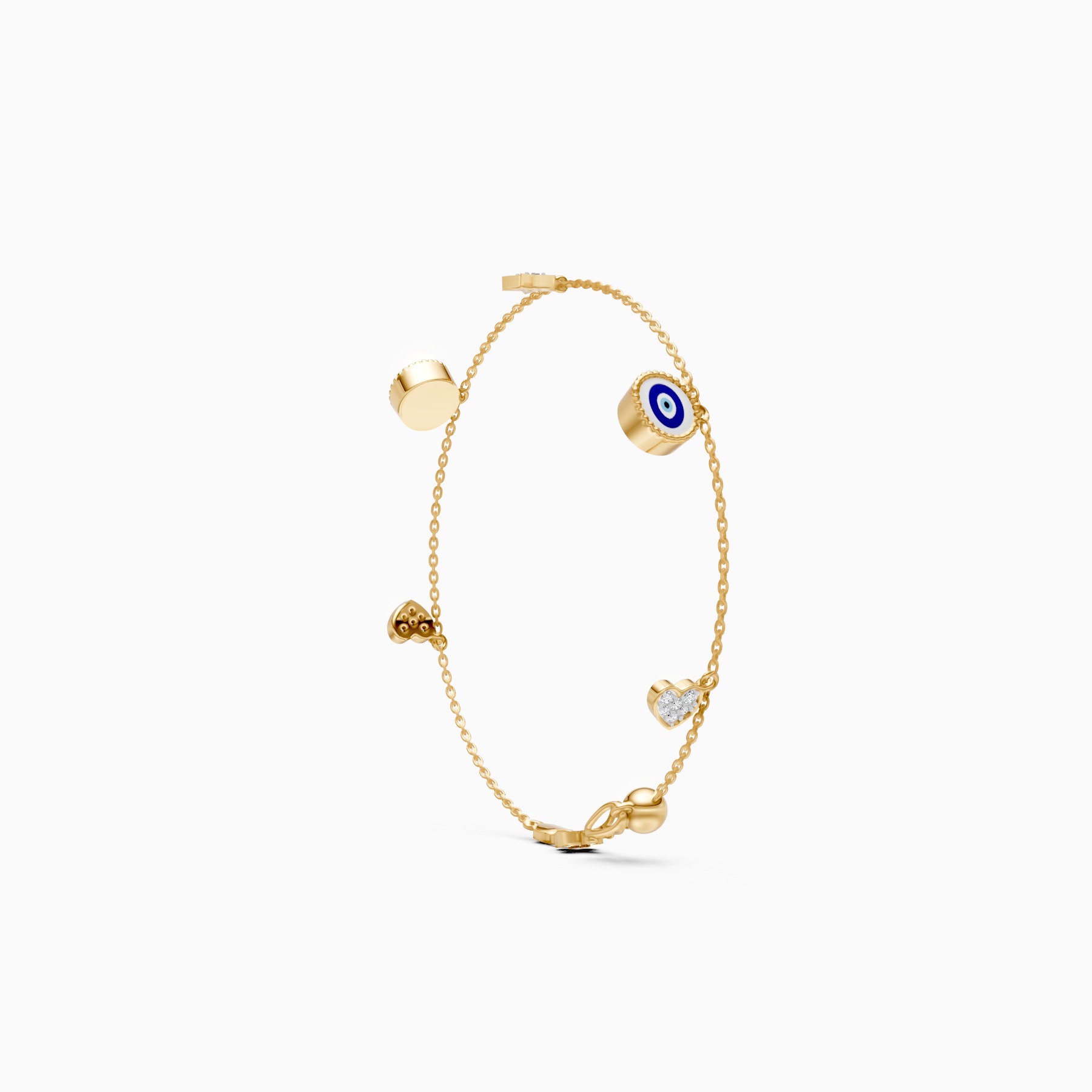 Evil Eye & Heart Charm Lab Grown Diamond Bracelet